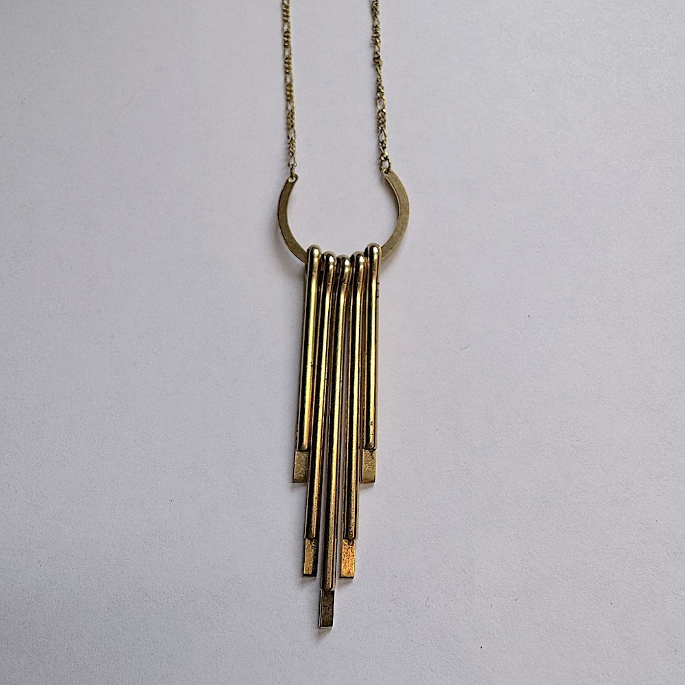 Gold Long Necklace Spiked Dangling Curve Pendant NWOT